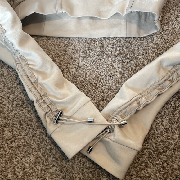 Two Tone Vegan Leather Cropped V- neck Polo Shirt - Picture 6 of 10